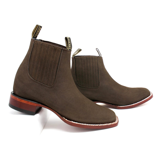 82BM2635 Ankle Wide Square Nubuck Medallion Tabaco — Los Altos Boots