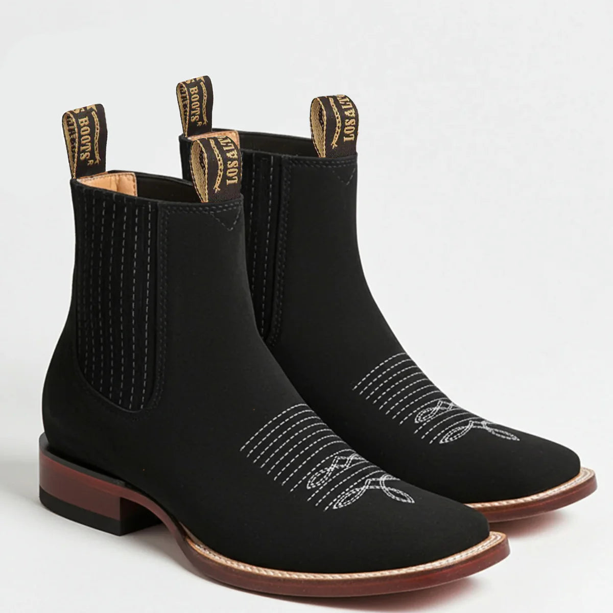 82BM2630 Ankle Wide Square Nubuck White Medallion Black — Los Altos Boots