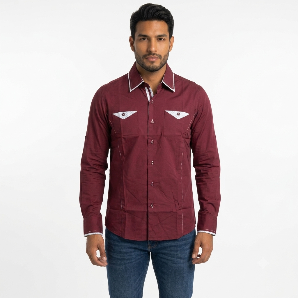 VJ-086 Mens Long Sleeve Shirt Wine