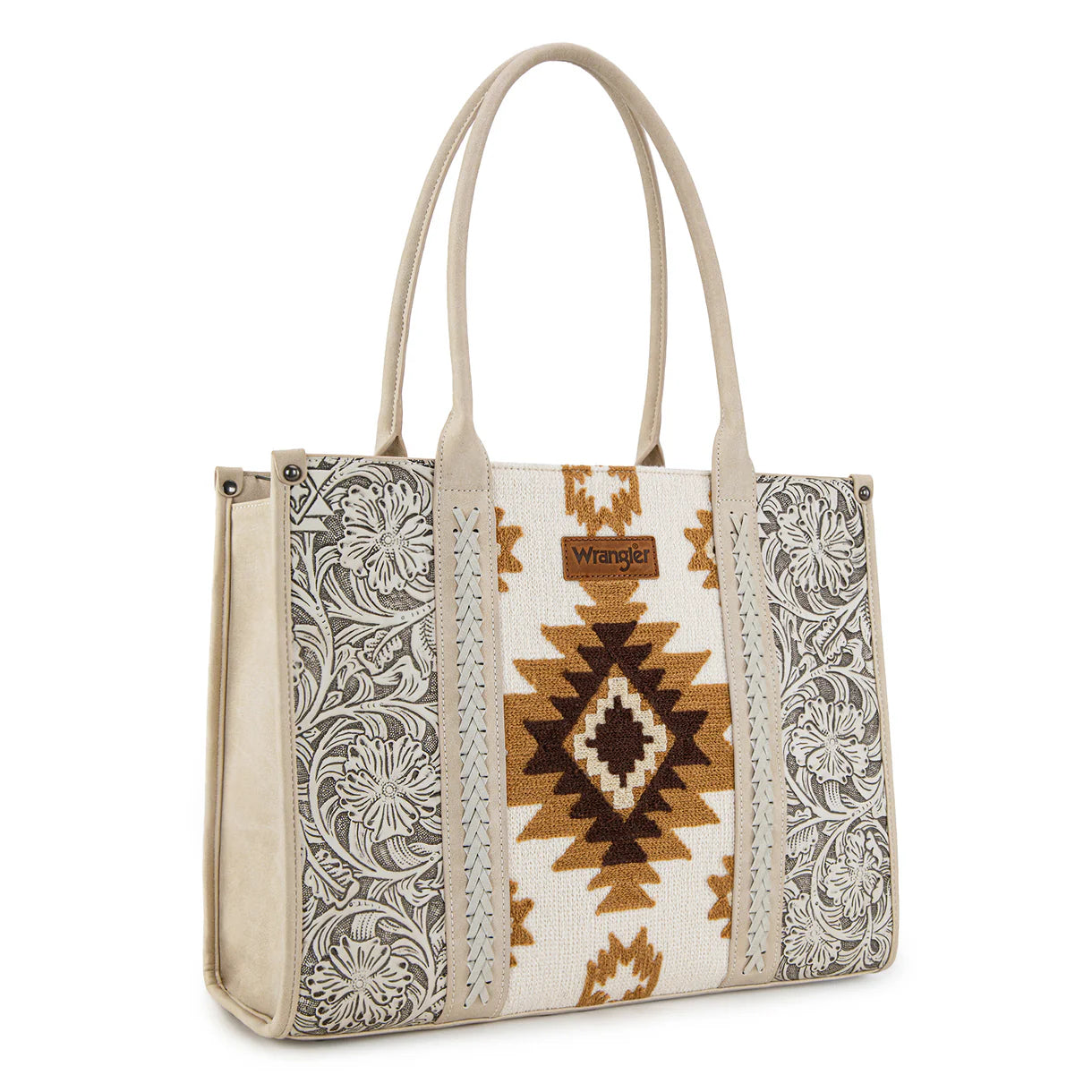 WG226G-8119 Wrangler Tooled Aztec Pattern Concealed Carry Large Tote-Beige