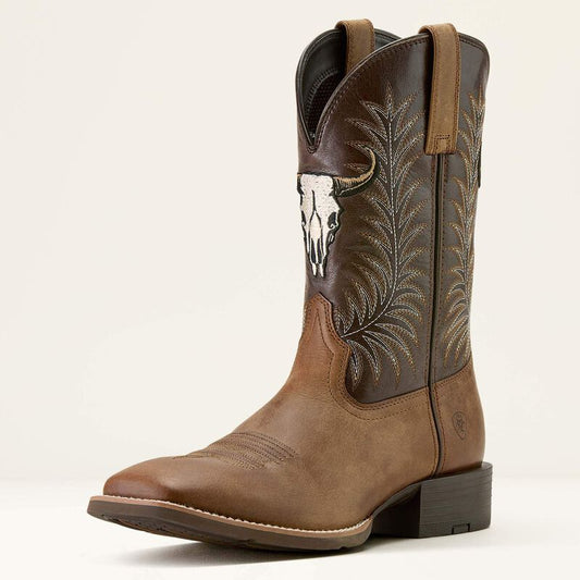 10064053 Sport Steer Skull Wide Square Toe Cowboy Boot