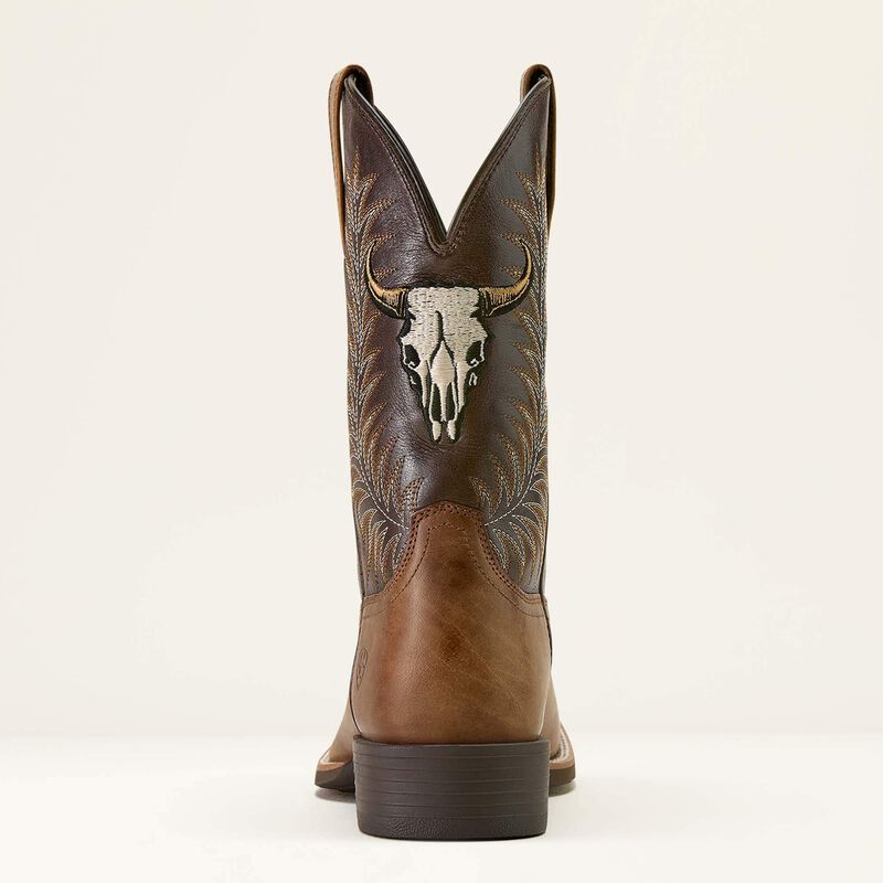 10064053 Sport Steer Skull Wide Square Toe Cowboy Boot