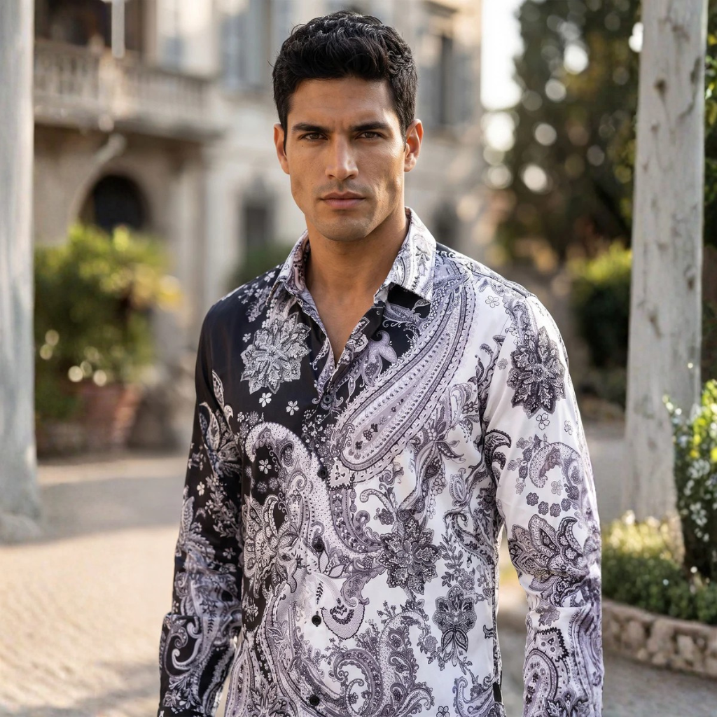 6SPR07 Ornate Rhinestone Long Sleeve Shirt Barabas
