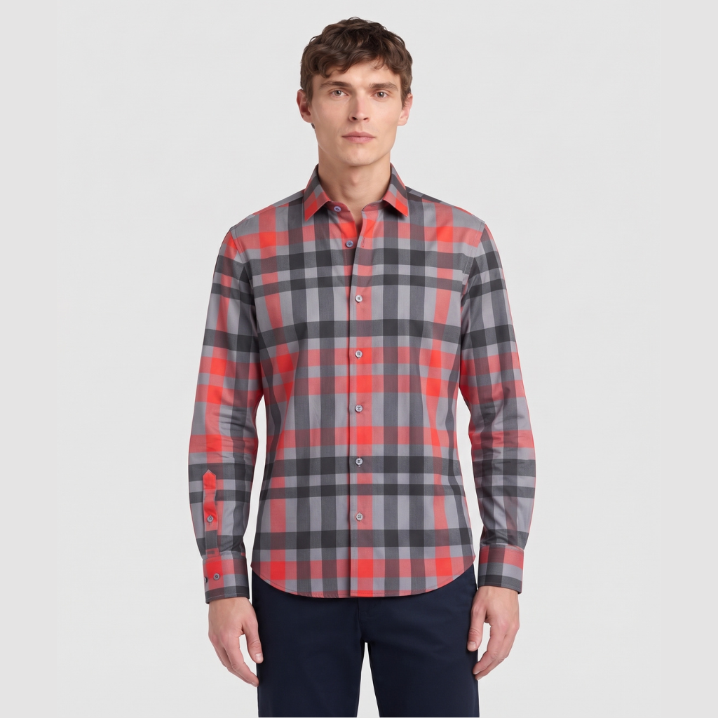 NK-889 Western Plaid Shirt Grey