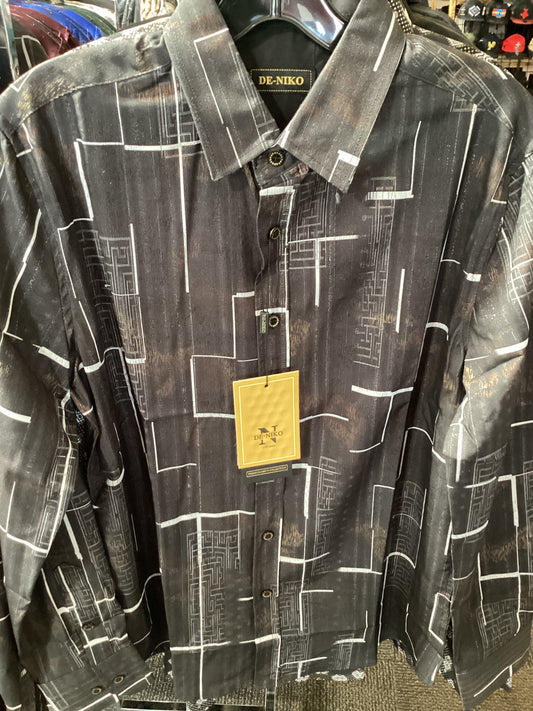 NK-2451 De-Niko Black Vector Print Shirt
