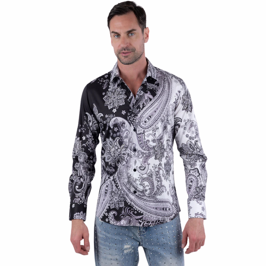 6SPR07 Ornate Rhinestone Long Sleeve Shirt Barabas
