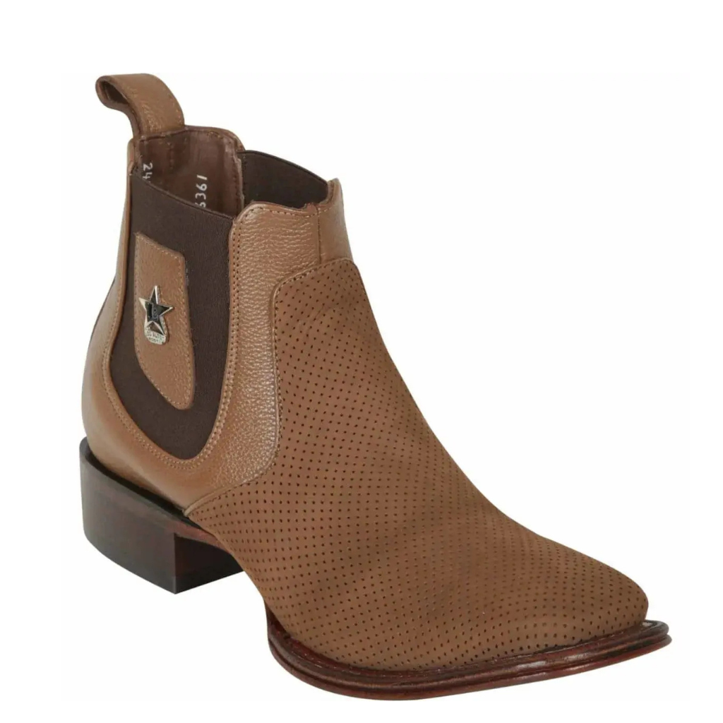 82BV6361 Low Shaft Wide Square Toe Perforated Suede Taupe — Los Altos Boots