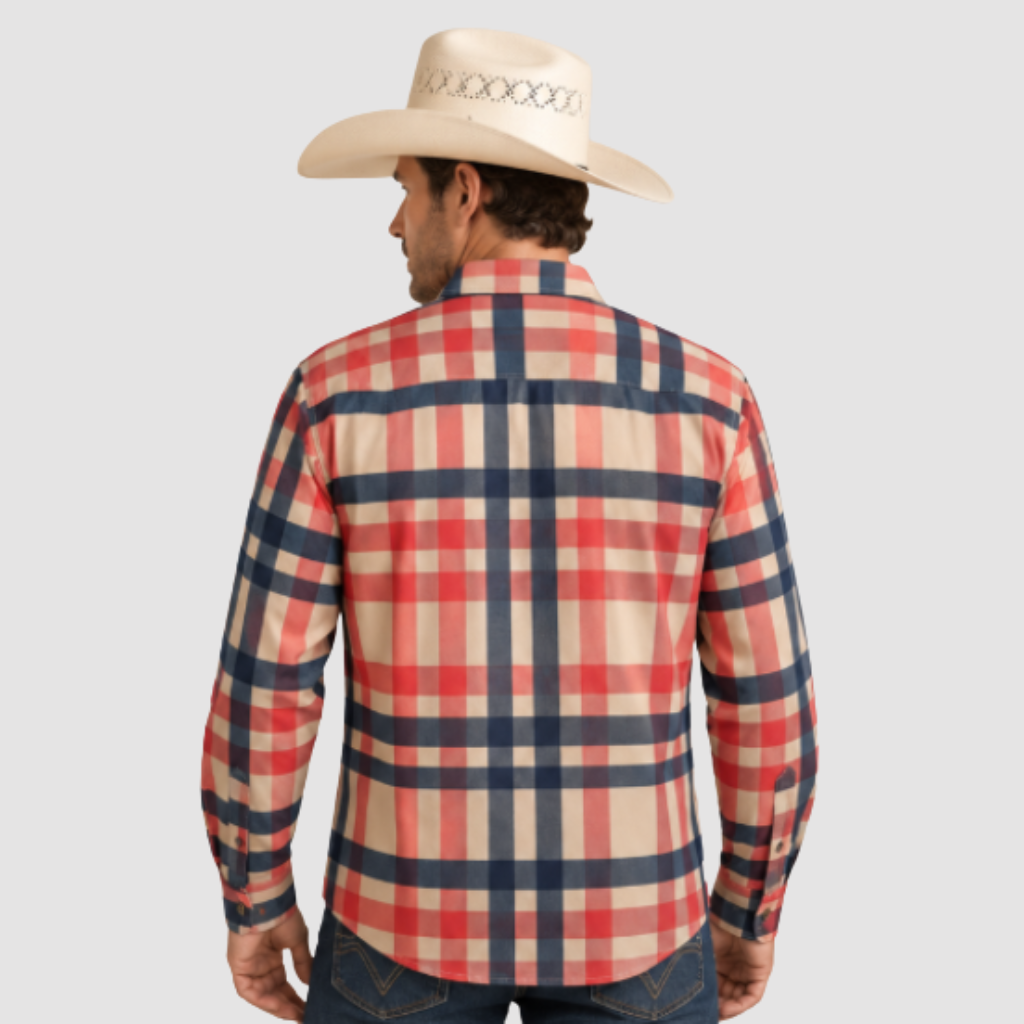 NK-889 Western Plaid Shirt Khaki