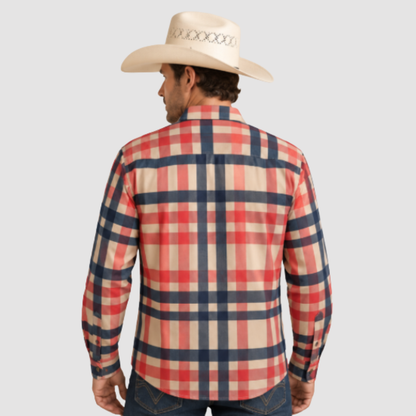 NK-889 Western Plaid Shirt Khaki