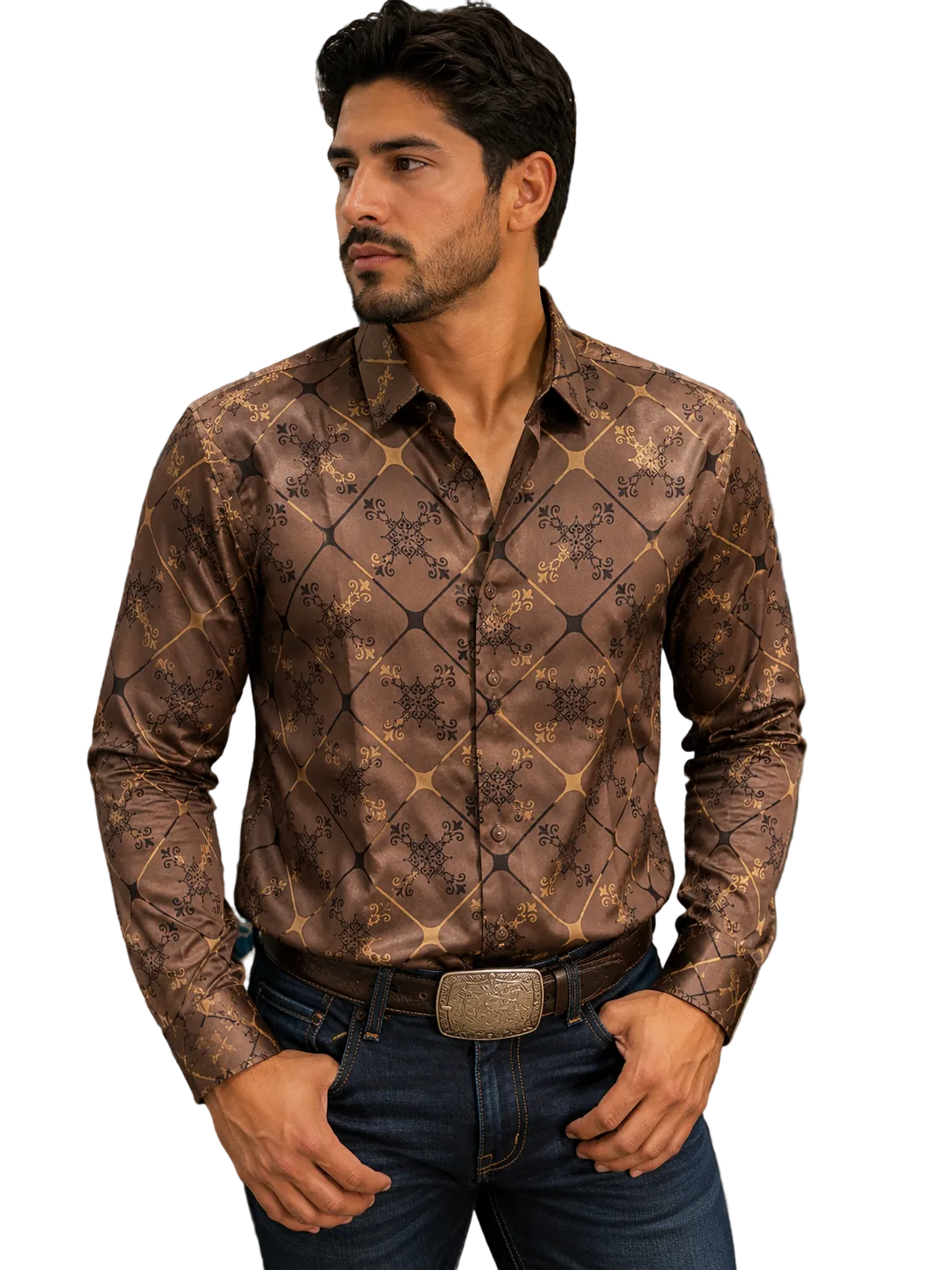 3598 LAM4475 Casual Long Sleeve Coffee