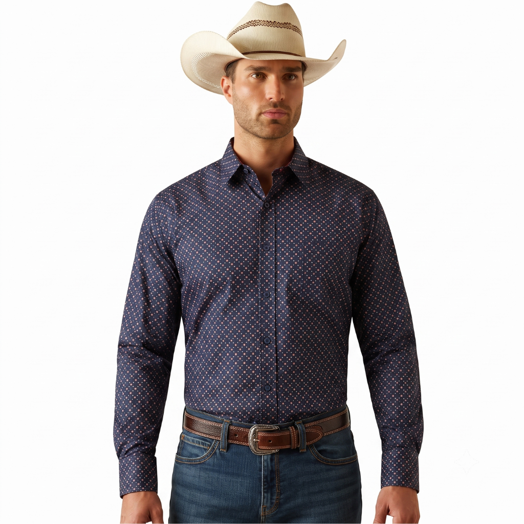 DCC-89 L/S 1022 Maximos Geometric Print Long Sleeve Shirt Blue