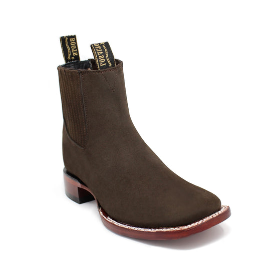 82BM2635 Ankle Wide Square Nubuck Medallion Tabaco — Los Altos Boots