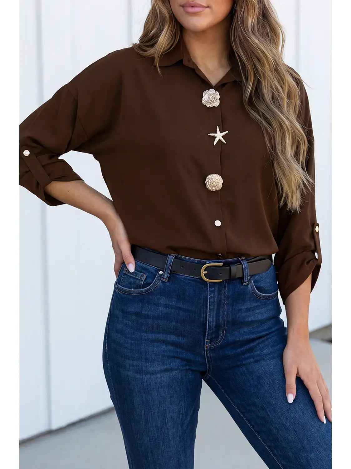 LAS Button Down Detailed Shift Shirt