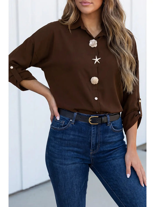 LAS Button Down Detailed Shift Shirt
