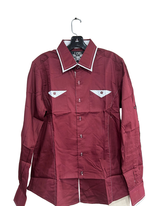 VJ-086 Mens Long Sleeve Shirt Wine