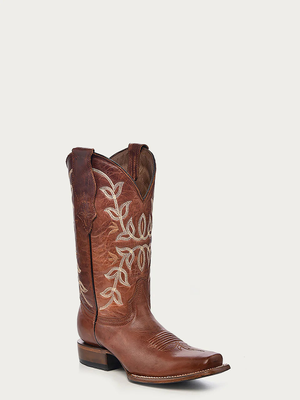 L2000 WOMEN'S EMBROIDERY COGNAC SQUARE TOE COWBOY BOOT