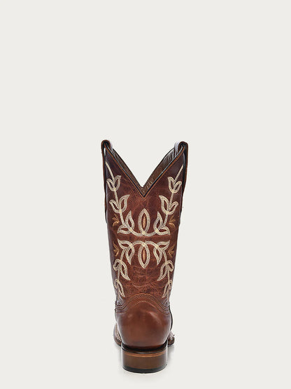 L2000 WOMEN'S EMBROIDERY COGNAC SQUARE TOE COWBOY BOOT