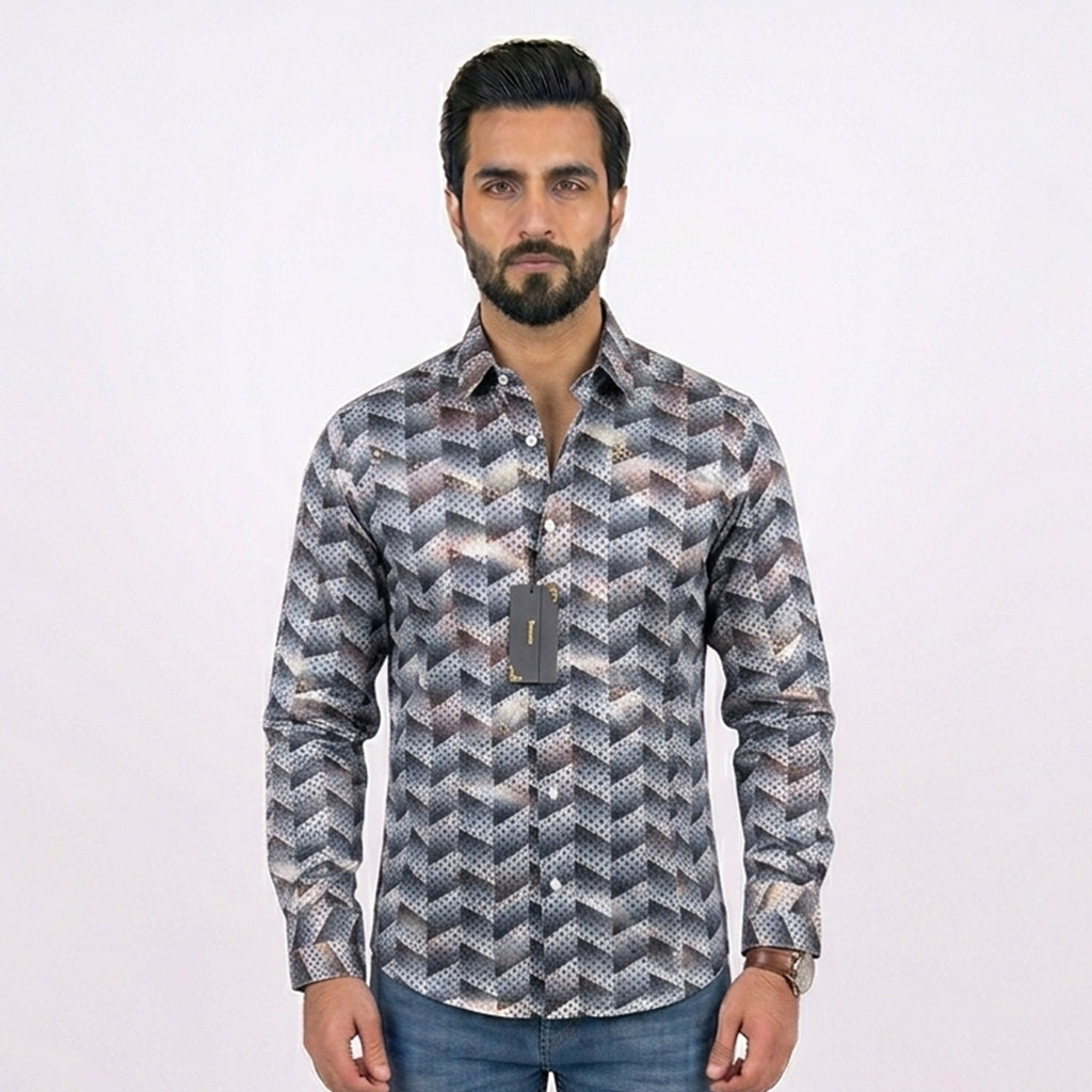 LS5070 Men's Long Sleeve Print Shirt Ace of Diamond