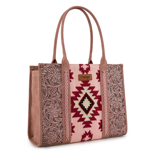 WG226G-8119 Wrangler Tooled Aztec Pattern Concealed Carry Large Tote- Dark Pink