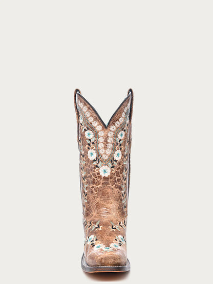 A4398 LD Cognac Floral SQ. Toe Glow in the Dark