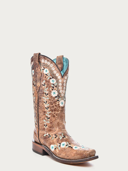 A4398 LD Cognac Floral SQ. Toe Glow in the Dark
