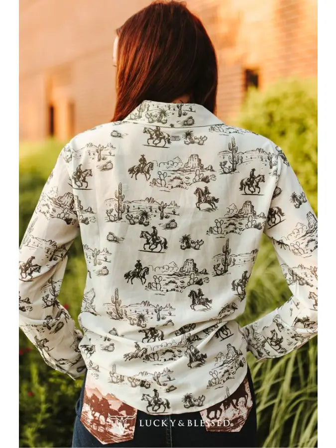 TO887 Western Desert Chiffon Collared Western Shirt