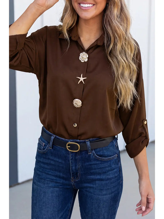 LAS Button Down Detailed Shift Shirt