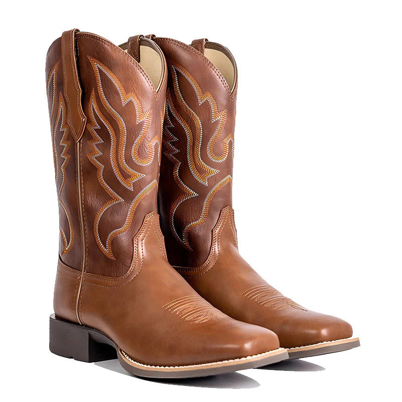 PLT-703605 Women's Flame Embroidered Square toe Boots