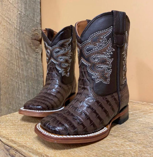 TMK200778 Kids Caiman Print Brown Boots